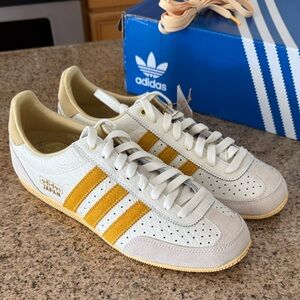 adidas JAPAN Off-White Leather Sneakers with Mustard Stripes
